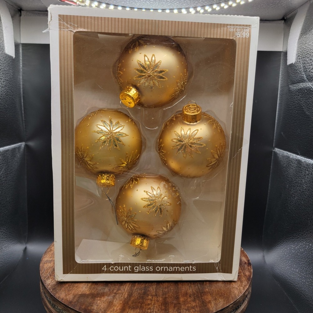 2007 Target 4 Count Glass Ornaments Gold